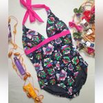 Boden Floral One Piece Swimsuit Pink Navy Blue Size 2 Preppy Resortwear Vacation Photo 1