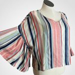 Susina Wide Sleeve‎ Blouse Striped Pink Blue Relaxed Fit V Photo 1