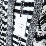 Endless Rose Open Front Striped Fringe Cardigan Sweater Medium Large Black White Photo 3