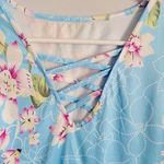 Women’s Light Blue Floral Print Tank Top Sleeveless Criss Cross V Neck Shirt Size L Photo 6