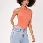 Nasty Gal Racer Cut Out Back Orange Sleeveless Double Slinky Bodysuit Size 4 Photo 2
