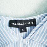 Jill Stuart Blue and White Striped Cold Shoulder Ruffle Trim Dress Photo 5