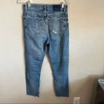 ZARA  High Rise Button Fly Straight Distressed Gem Bedazzled Raw Hem Denim Jeans Photo 6