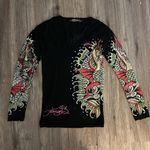 Ed Hardy  Christian Audigier Sweater Long Sleeve Mermaid Siren Black Size Medium Photo 0