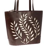 Tommy Bahama Palms Cage N/S Tote Brown Leather & Metallic Gold NWT Photo 0