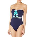 Trina Turk  Bandeau One Piece Swimsuit Midnight‎ with Retro Lacing Detail 6 Photo 2