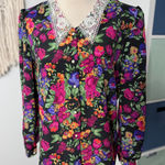 Women's Vintage Pink Black Pearl Button Lace Collar Grandmacore Floral Top S Photo 0