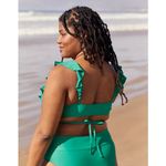 Aerie NWT  Ruffle Wrap Bikini Top Women's Emerald Swim Surfing Beach Paddle Sz M Photo 1