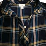 J.Jill  Brushed Cotton Modal Blend Bias Trim Plaids Blue‎ Button up Shirt M Photo 8
