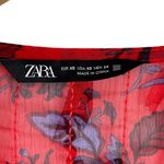 ZARA Red Floral Smocked Sheer Blouse Fringing Cropped Top Long Sleeve Size XS Photo 7