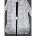 Women White Floral Lace Shirt Large V Neck Roll Tab Sleeve Boho Romantic Coastal Photo 7