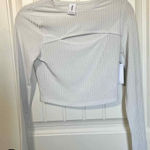 Abound  Women's Silver Ribbed Knit Long‎ Sleeve Crop Top Cutout Front Size S Photo 0