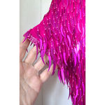 AJ Bari Silk Hot Pink Cattail Sequin Beaded Fringe Vintage Trophy Sheath Dress 6 Photo 3