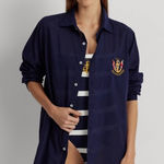 Ralph Lauren Lauren  Camp Shirt Button Up Tunic Navy Blue Anchor Emblem Medium Photo 0