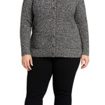 Lands' End Lands’ End Women’s 1X Black White Marled Button-Front Cardigan Photo 0
