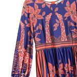 Elegant Orange & Blue Long Sleeve Dress Size Medium Beautiful Giraffe Graphics Photo 3