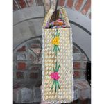 raffia straw suitcase shoulder bag floral blue pink yellow Photo 7