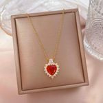 18K Gold Plated Birthstone Crystal Love Heart Ruby Pendant Necklace for Women Photo 3