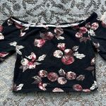 Leith Floral Print Off Shoulder Crop Top Black Small Photo 0