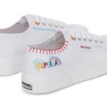 Superga NEW Happy Logo Womens White Sneakers. Colorful Embroidery Canvas 7.5 Photo 5
