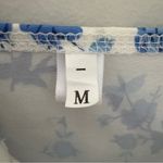 YueXi Floral Blue and White Midi Dress Keyhole Tie Bow Short Sleeve Slit bow EUC Size M Photo 7