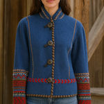 Coldwater Creek Artisan Blue Wool Western Jacket Boho Embroidered Southwestern Photo 0