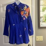 Free People  Mock Neck Pullover Royal Blue Floral Drop Shoulder Top- Small Photo 5