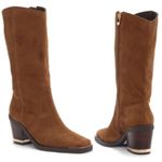 Vince Camuto  Babellie Western Leather Suede Boot Side Zipper Golden Details 7M Photo 13