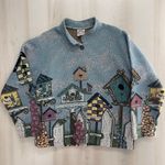 SUGAR STREET WEAVERS rare 90s birdhouse printed jacket M blue tapestry artsy Size M Photo 0