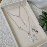 Boutique Silver Chain Necklace Poodle Dog Rhinestone Pendant Paw Print Earrings Set Photo 1