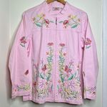 Quacker Factory Vintage  Floral Embroidered Zip Up Jacket Women’s Size Large Pink Photo 0