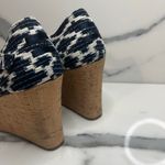 Toms  Women's Blue Black White Canvas Cork Wedge Comfort Sienna Sandals Sz 8.5 Photo 3