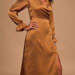 Lulus Lulu’s 4SI3NNA Brielle Bronze Satin Long Sleeve Midi Dress in Bronze Copper Photo 1