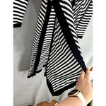 CAbi  Cardigan Women Small Black Striped‎ Open Front Long Oversized Cotton Preppy Photo 4