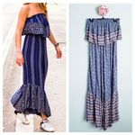 Japna Blue Floral Strapless Wide Leg Jumpsuit Pink Size M Photo 1