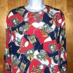 Red White Blue & Gold Print Crest Le Caviar Blouse Size Medium Photo 1