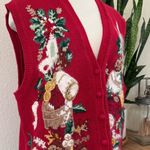 Vintage Christmas Vest candle bells Ramie Cotton Angora 2X Red Photo 9