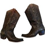 Corral Distressed Brown Leather Flowered Embroidery Western Boots, Sz 9 Photo 0
