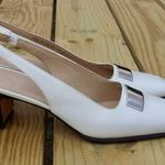 Gucci White Leather Silver Logo Plaque Slingback Pumps 8.5 Photo 1