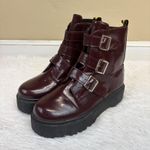 Yoki  Vegan Leather Platform Buckle Boots Dark Red Size 10 Photo 3