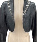 Cache  Vintage Leather Jacket Cropped Studded‎ Rhinestones Black Size Medium Photo 3
