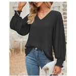 Aifer Women's Casual V Neck Chiffon Blouses Pleated Lantern Long Sleeve 2XL NWT‎ Black Size undefined Photo 1