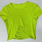 Neon Lime Green Solid Distressed Short Sleeve Tee T Photo 0