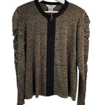 Misook Exclusive  Size M Knit Cardigan Shimmer Ruched Sleeve Full Zip Gold Black Photo 0
