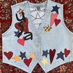 Vintage 90s Patchwork Denim Boho Vest Top One Size Blue America Flag USA Photo 0