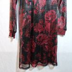Nina Leonard Elegant Floral Black and Red Dress Mock Neck Sheer Size M Photo 2