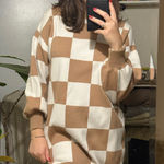 Blu Pepper Blue Pepper Checkered Tan Sweater Dress Photo 0
