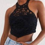 Free People  Intimately Batting My Eyes black crochet halter crop top size XS Photo 0