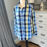 Allison Daley  Blue Plaid Blouse Womens 22W Cotton Button Down Colorful Photo 4
