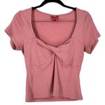 Guess  Pink Ribbed Twist Front Sweetheart Neck Short Sleeve Crop Top Women's L Photo 2